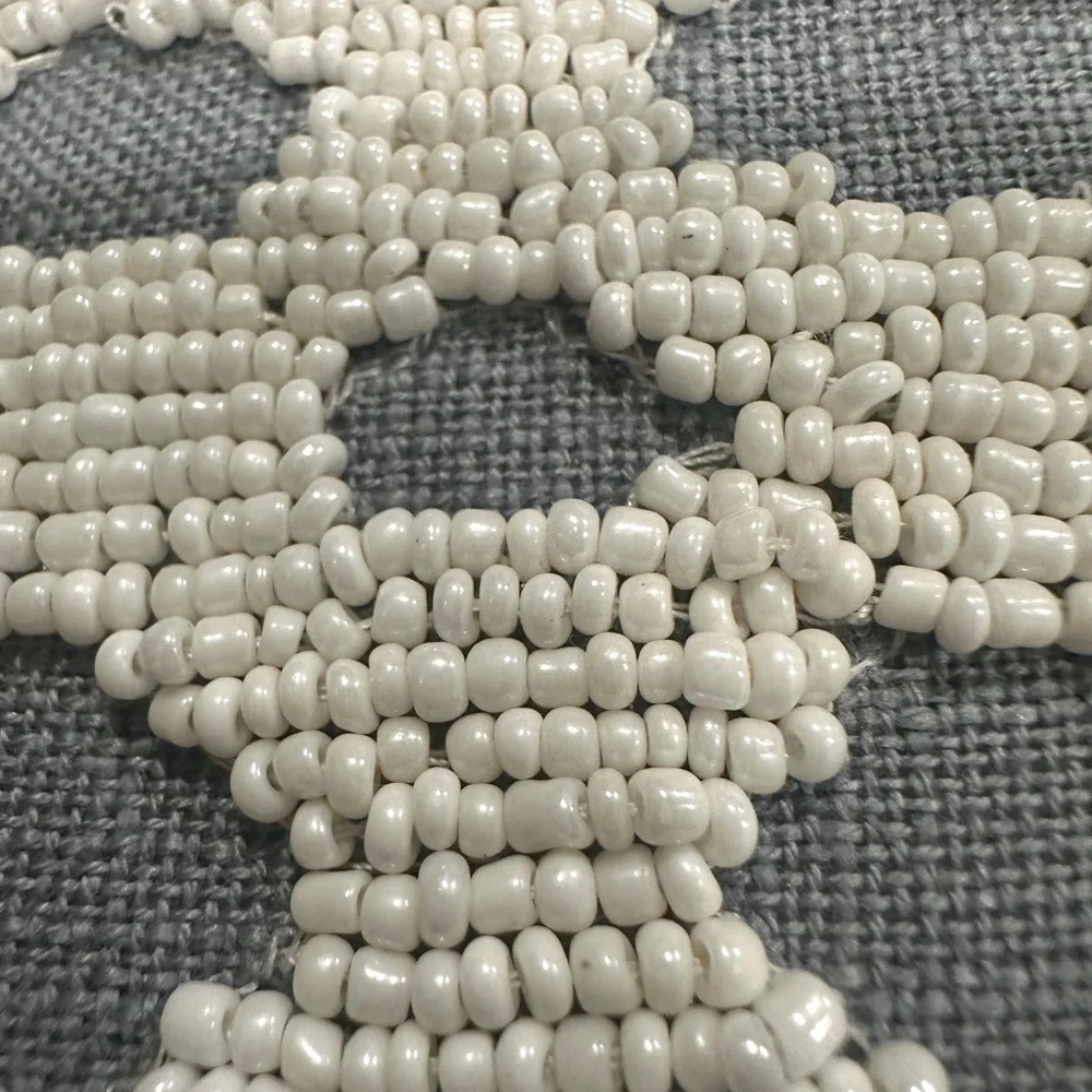 Pier 1 Dusty Blue Decorative Pillow with Cream Color Seed Beads 12”x 12”